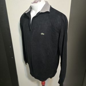 Zipped High Neck Cotton Sweater Men's XL- Black - Lacoste - Knitwear
